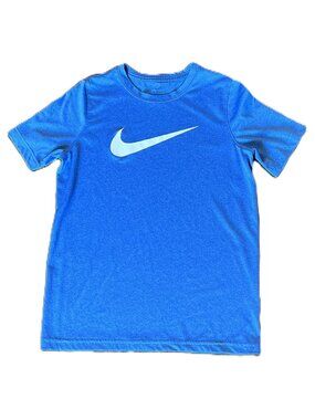 Kids The Nike Tee Dri-Fit Blue with White Swish Short Sleeve T-Shirt, Size L